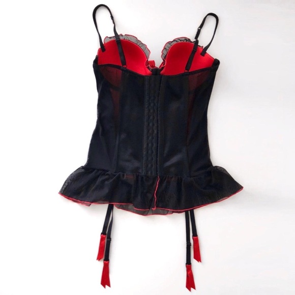 Hanky Panky red & black mesh lace corset, size 12D/DD - Picture 2 of 4